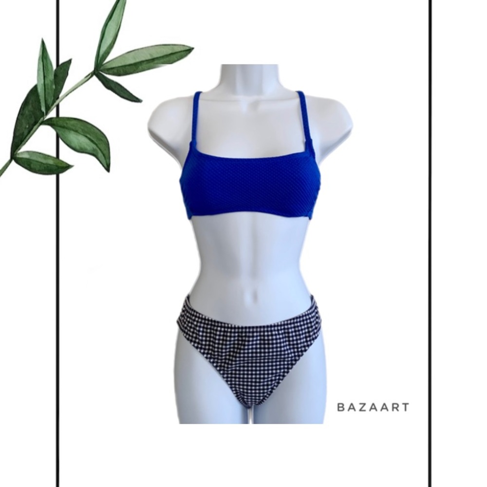 Xhilaration Textured Bralette Bikini Top & Kona Sol Gingham Bikini Bottoms